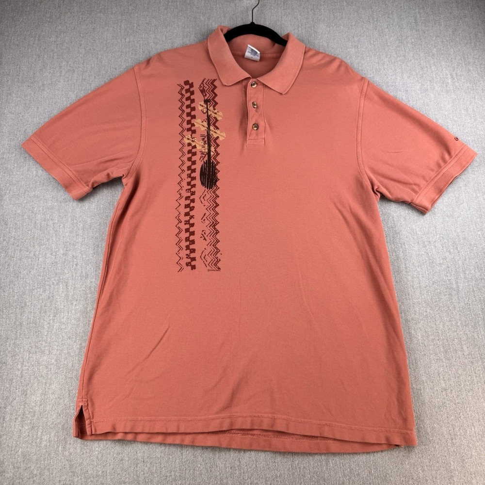 Crazy Shirts Polo Shirt Mens Large Chile Pepper Dyed Pink Hawaiian Guitar